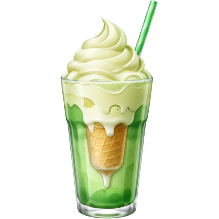 Japanese cream soda green on a glass with ice ice cream vanilla 1 scoop on top emoji