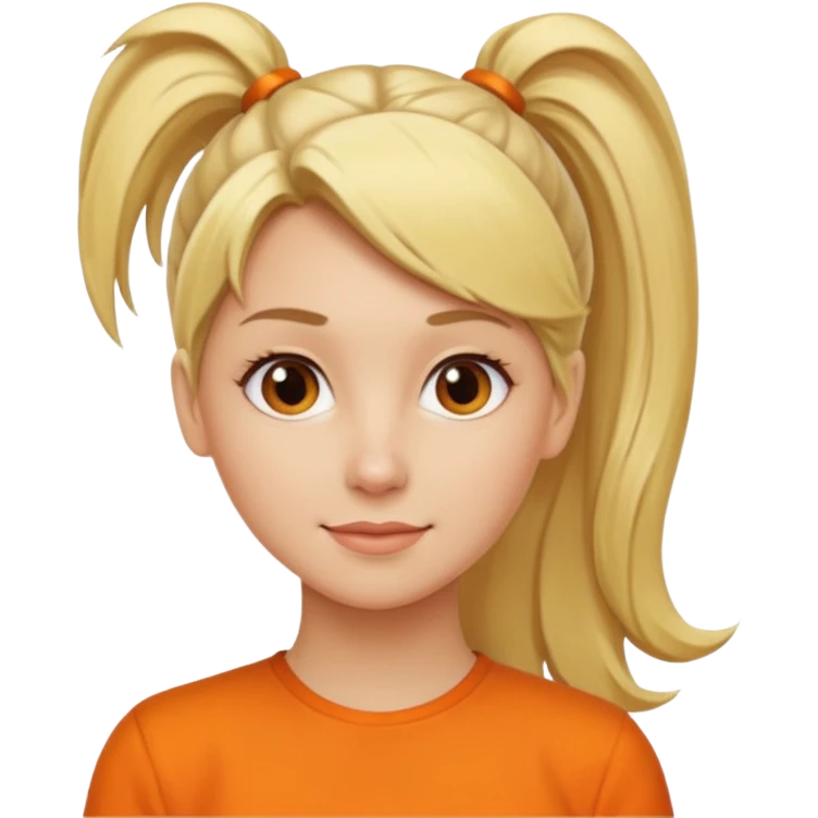 blond woman with pony tail and orange blouse emoji