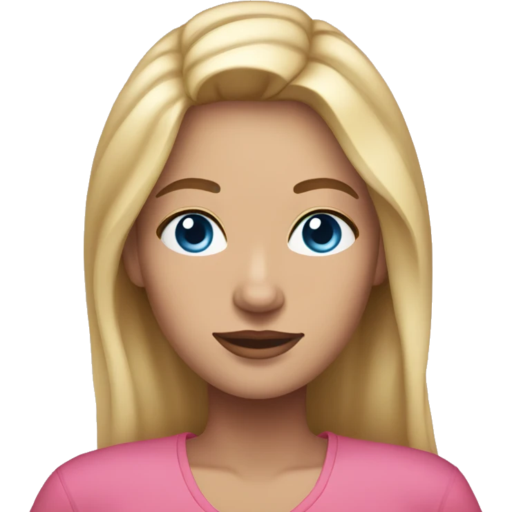 a woman with freckles and blue eyes, blonde hair and dark roots. pink clothes emoji