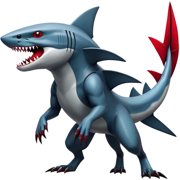 Realistic dark edgy futuristic modern advanced cyborg-Sharpedo-Zoroark-Scizor-canine-vernid-sergal-fursona-hybrid-animal creature with a shark-tail and red scars, full body, with cool sharp markings  emoji