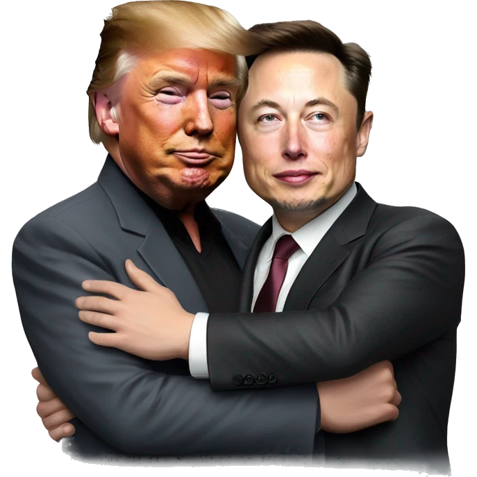 realistic donald trump and elon musk hugging emoji