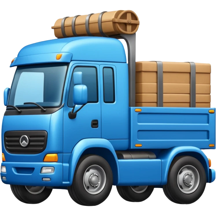 "iOS style truck emoji, big wheels with a cargo bed, smooth texture, no background" emoji