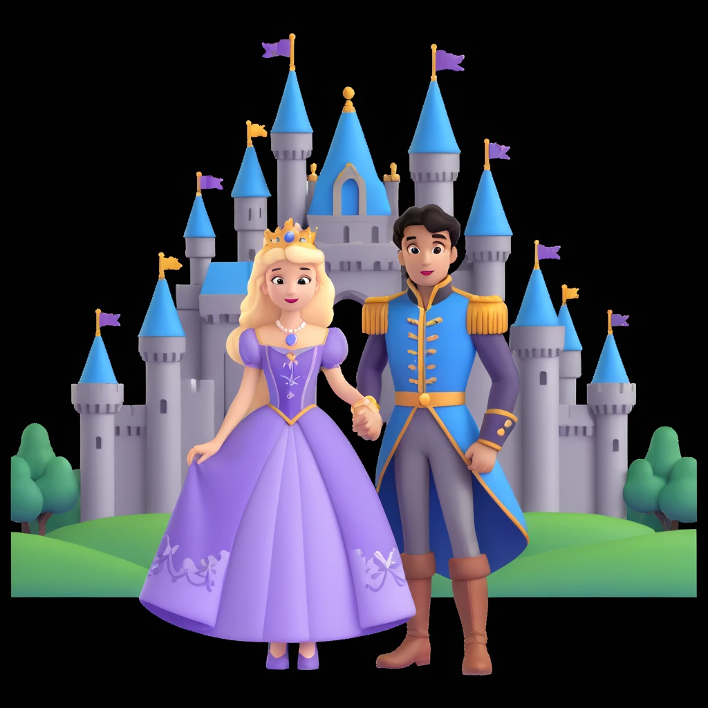 prince and princess Disney dress close up photo in castle background emoji