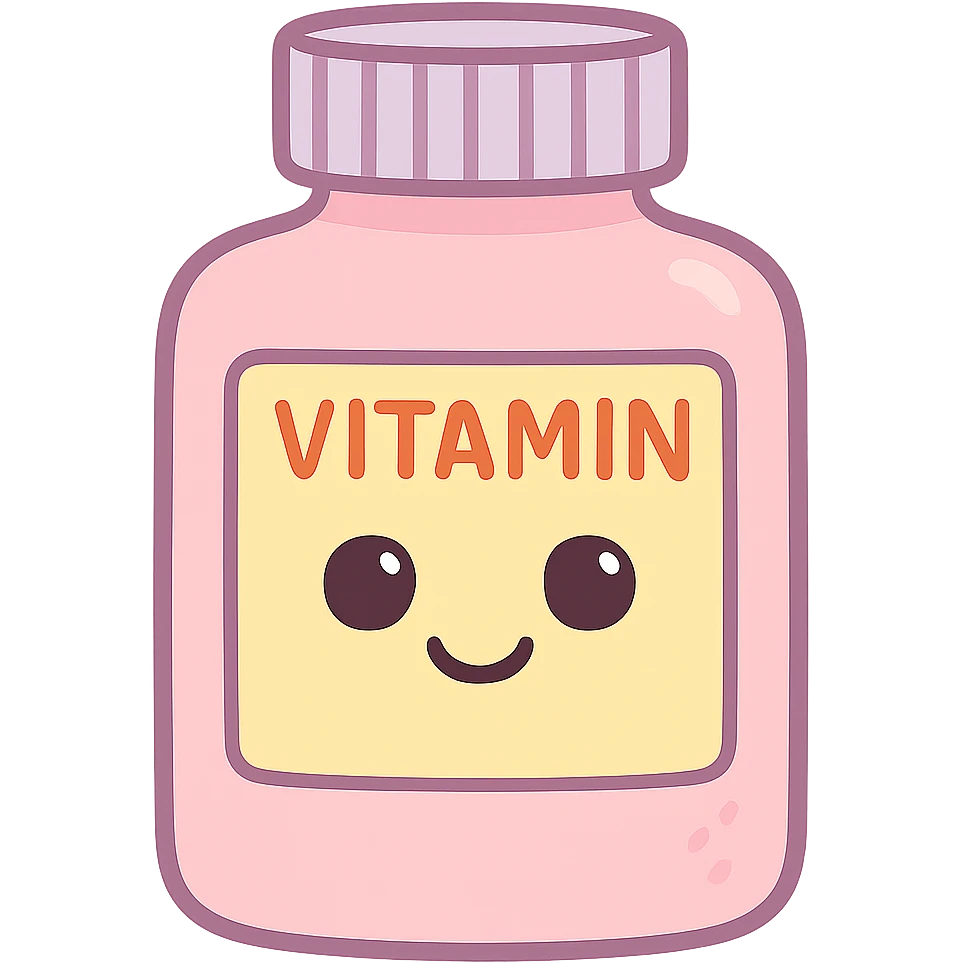 pastel pink vitamin bottle, simple label, soft and calming color palette emoji