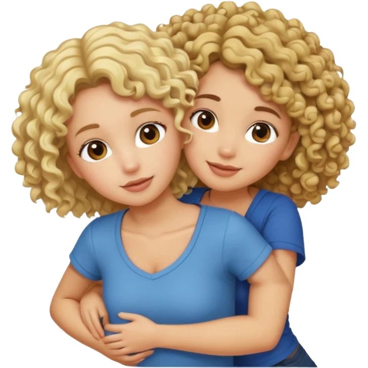A blonde girl piggybacking on top of her curly-haired brunette friend emoji