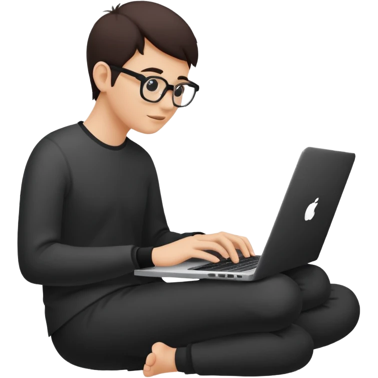 Minimalistic flat vector icon, iOS style, thin black contour on white background. Person silhouette sitting with a laptop, code brackets <> on the screen. Clean, no te emoji