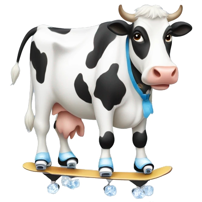 A cow which is ice skating  emoji