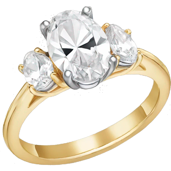 Oval gold engagement ring with side two pear stones on the sides emoji
