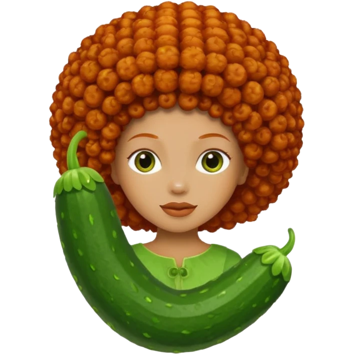 cucumber with only redhead afro hair on it without woman face emoji
