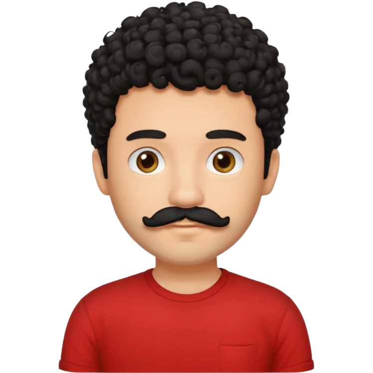 یه پسر مو فرفری با ریش و سبیل با موهای مشکی و تیشرت قرمز emoji