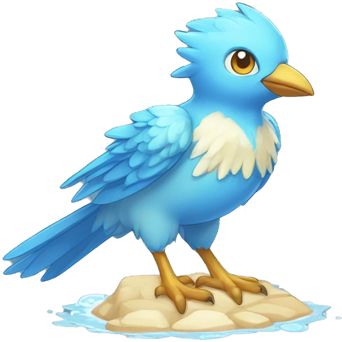 Wet Cool Cute Fantasy legendary blue bird water-type-Hydro-Phoenix-avian Fakemon full body emoji