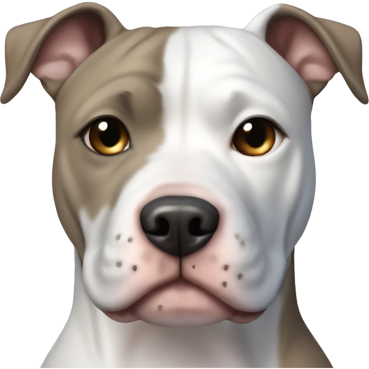 White American Staffordshire terrier with light gray/brown patches by only her left ear and has blue eyes emoji