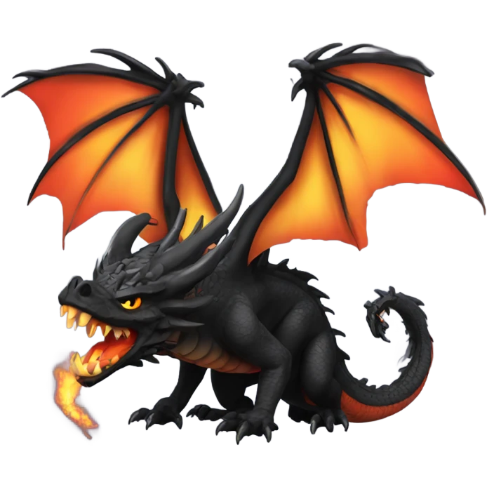 Design a black winged dragon with sharp and evil features, breathing fire. emoji