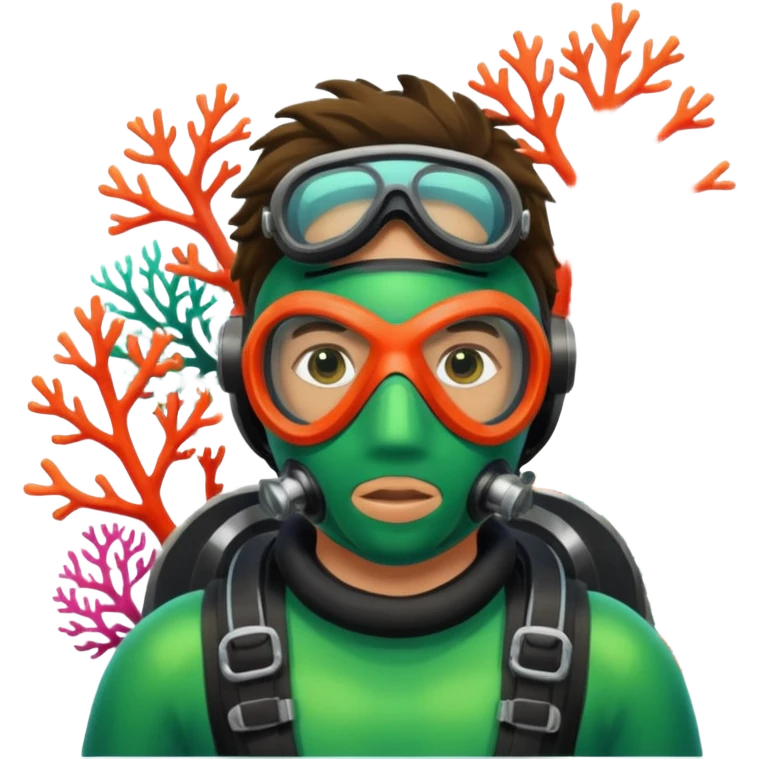 Diver + green mask,Coral Diver. emoji