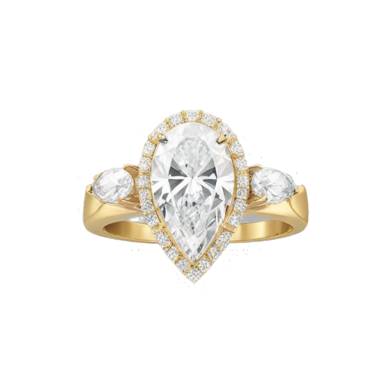 Gold oval center and pear side diamond engagement ring emoji