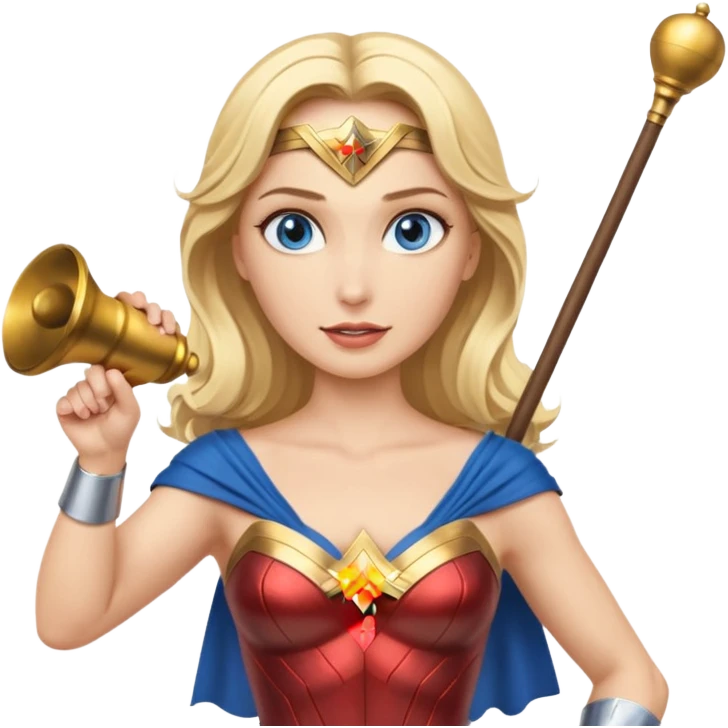 Blonde blue eyes Wonder Woman holding bell and baton emoji