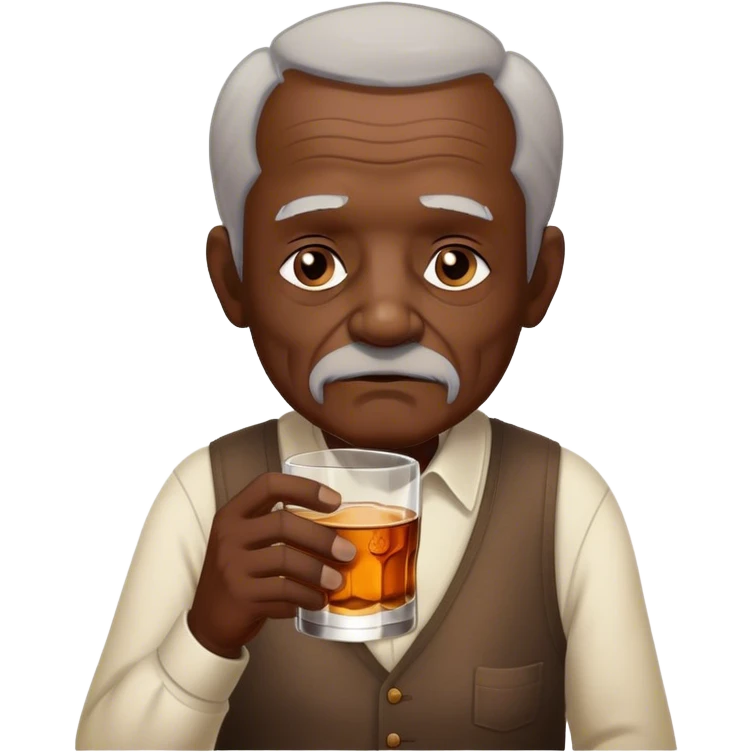 Old man, drinking whiskey, dark skin, poor emoji