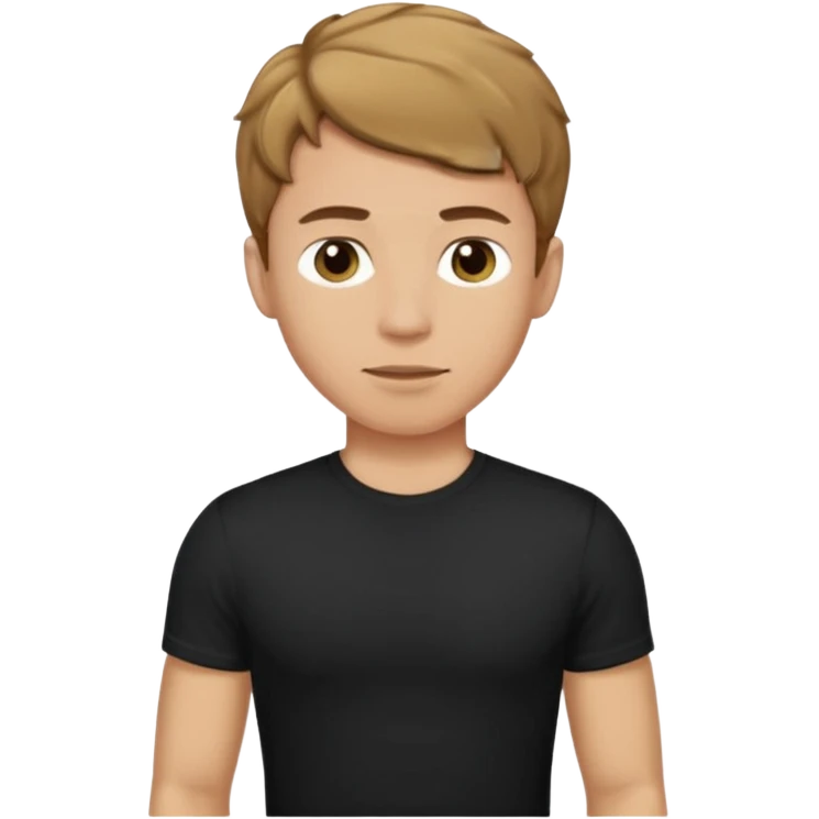 Man. He has short wavy light-brown hair and wearing a black t-shirt, and a visible bulge on the groin area molding his testicles. emoji