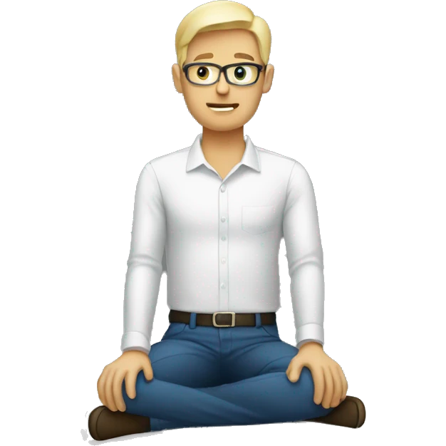 A man sitting next to a monitor, cross-legged emoji