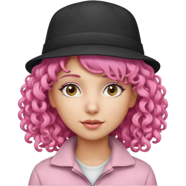 woman, curly haired, pink haired, hat  emoji
