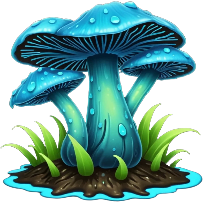 Black and cyan and blue and neon green bioluminescent shiny glowing ET gooey shroomy plenty icky sticky muddy swampy spore flower  emoji