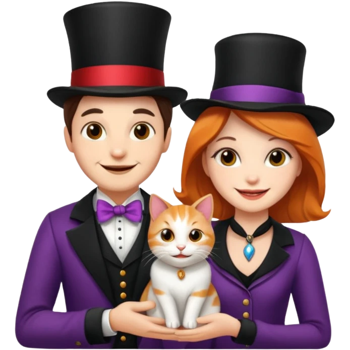 magician couple and their pet cat emoji