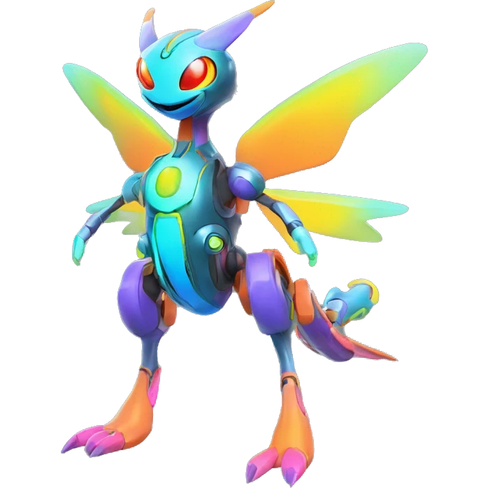 Colorful Neon Colors Vibrant Colors Flying Futuristic Mechanical Fakémon-Pokémon-Creature Full Body emoji