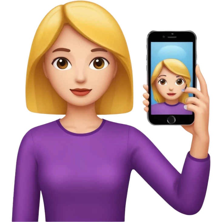 mirror reflection woman holding her phone having selfie emoji