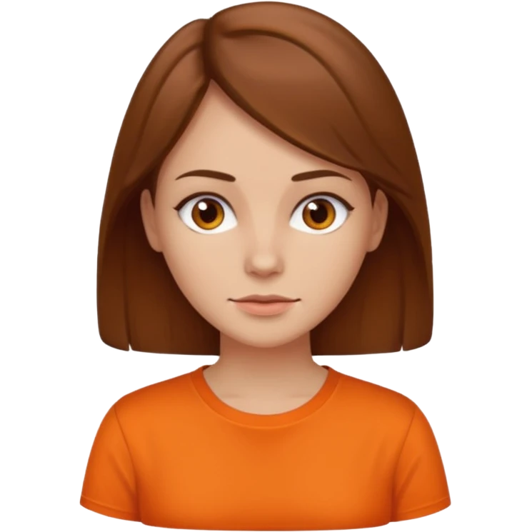 brown haired woman no smile with orange shirt emoji