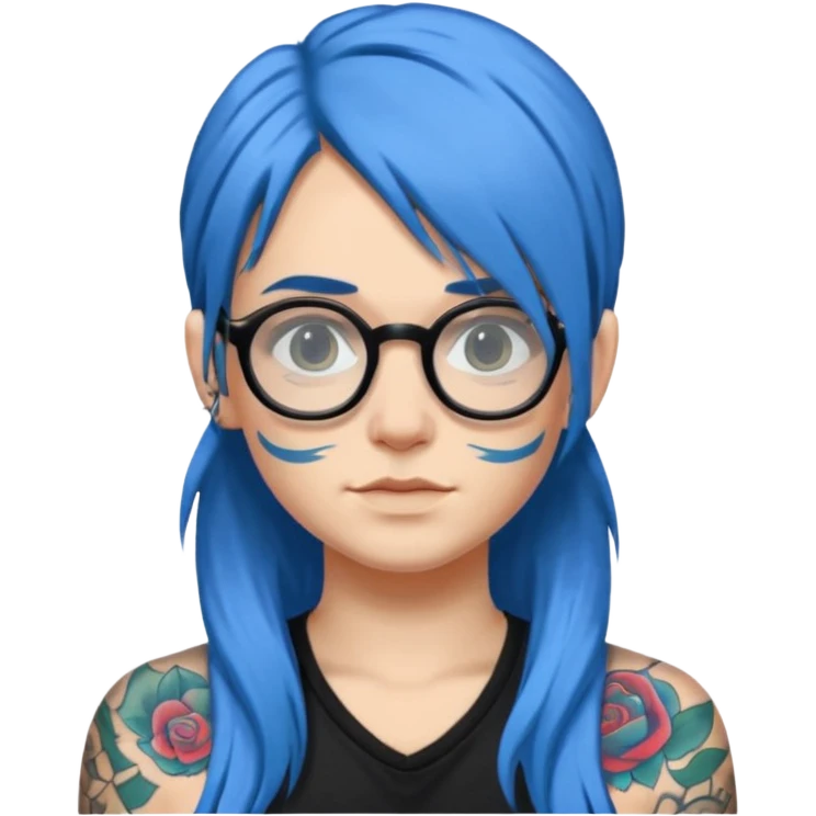 Tattooed & Blue Haired with glasse long hair emoji