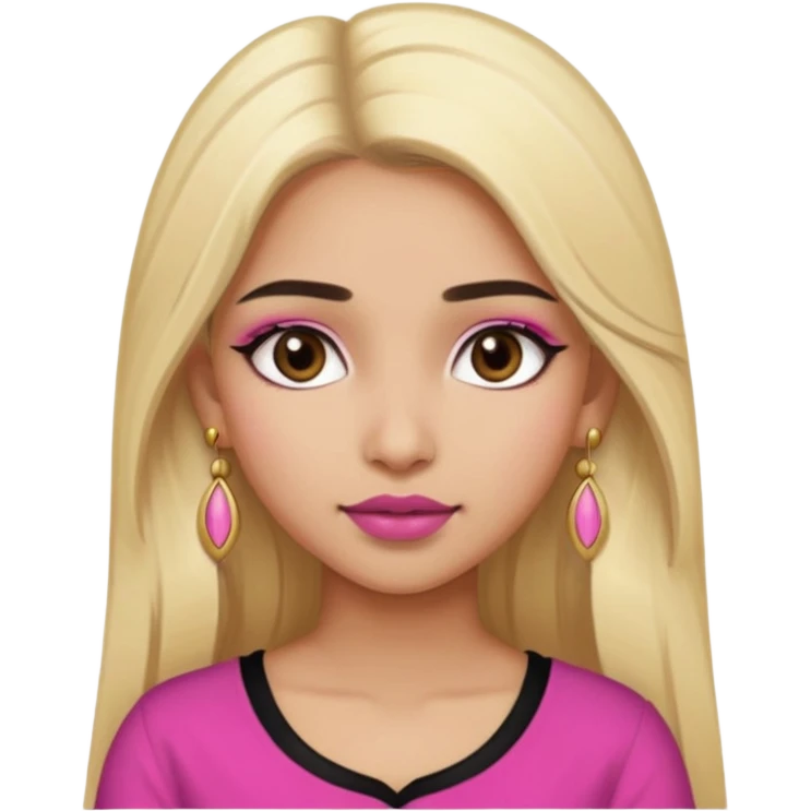 Sweet Indian girl blond long hair darkbrowm eyes brown/pink lipstick pink blush black top gold earrings brown eyebrows  emoji