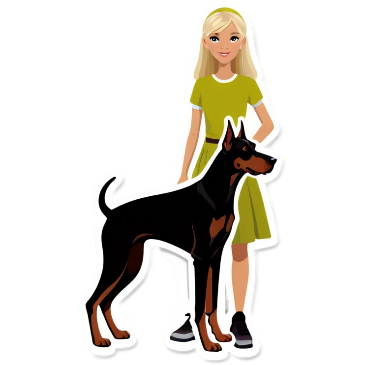 Blonde girl and greyish brown doberman emoji