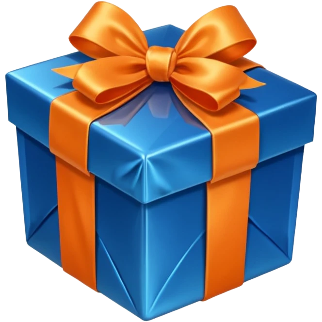 crystal orange gift box with blue ribbon emoji