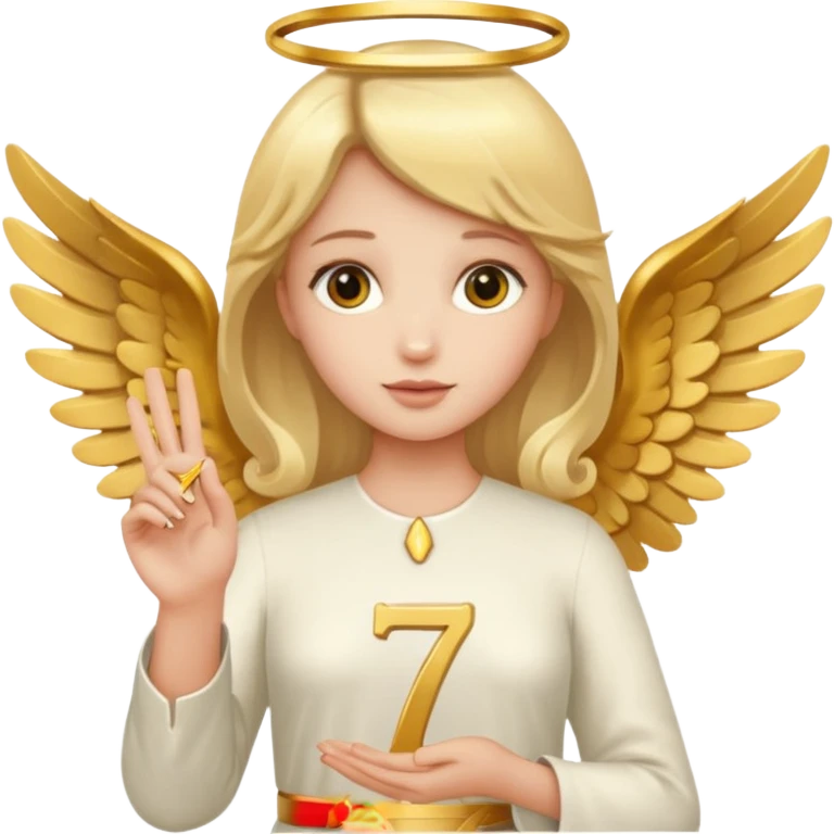 an angel holding number 7 on her hand emoji