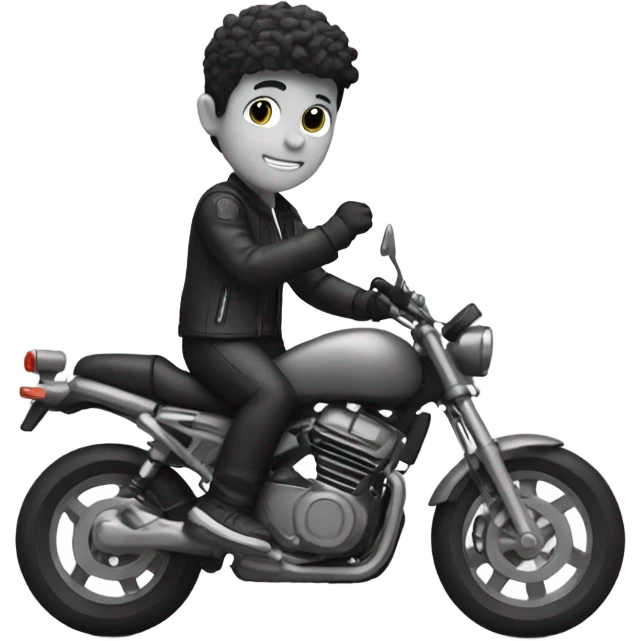 monochrome boy with motorcycle emoji