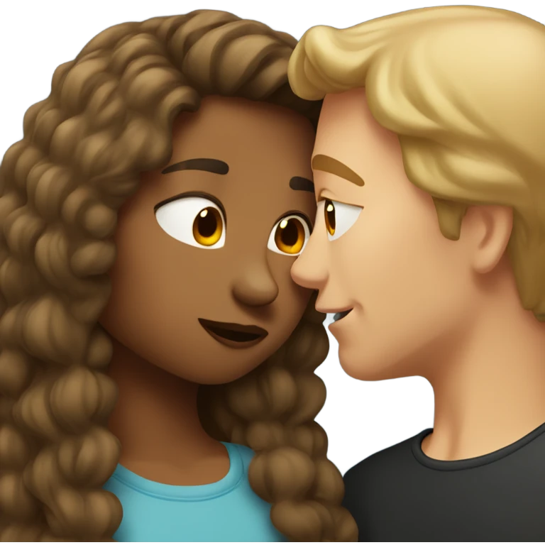 brown hair girl kissing dark blonde hair man emoji