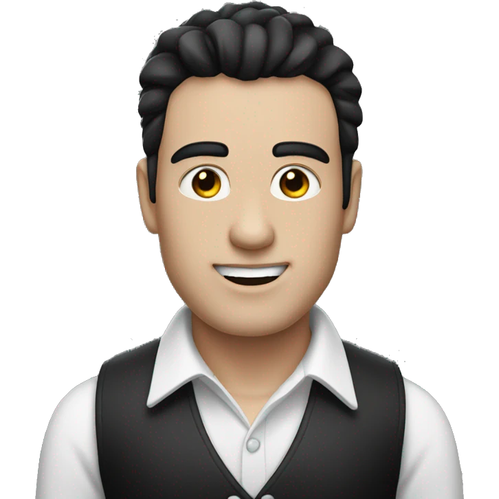 man with white shirt and black Gillet , black hair and white face emoji