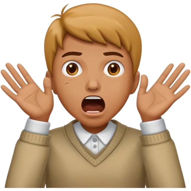 mouth open scared face with 2 hand sit on face, with clothes emoji