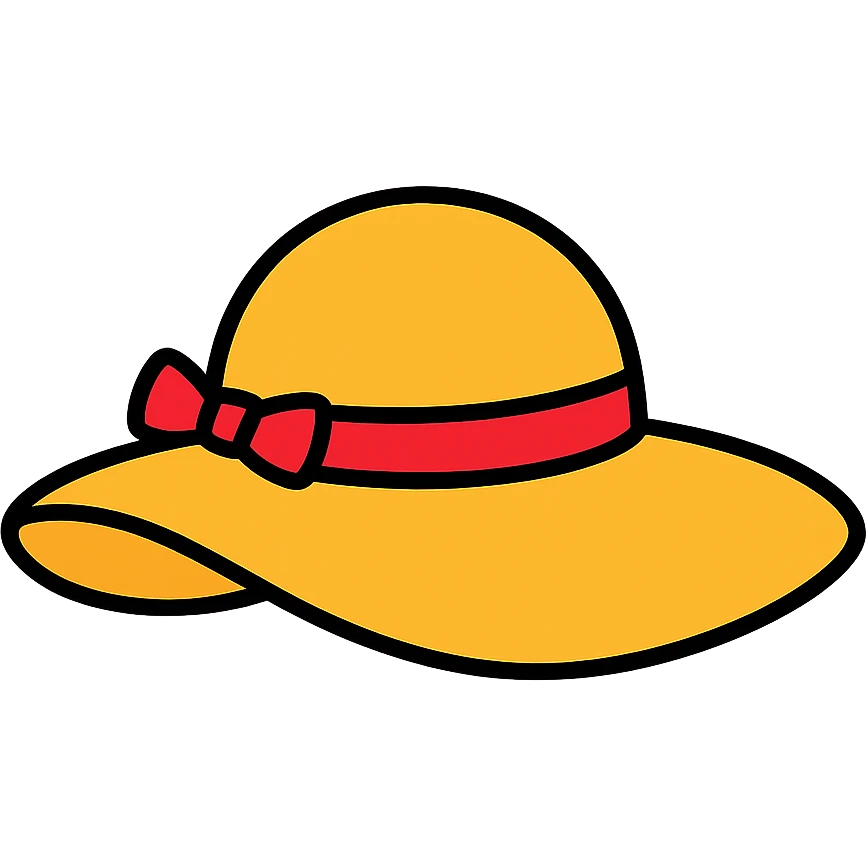 stylized Sophie hat icon inspired by Howl's Moving Castle, wide brim, red ribbon, gentle curve, modern icon style emoji