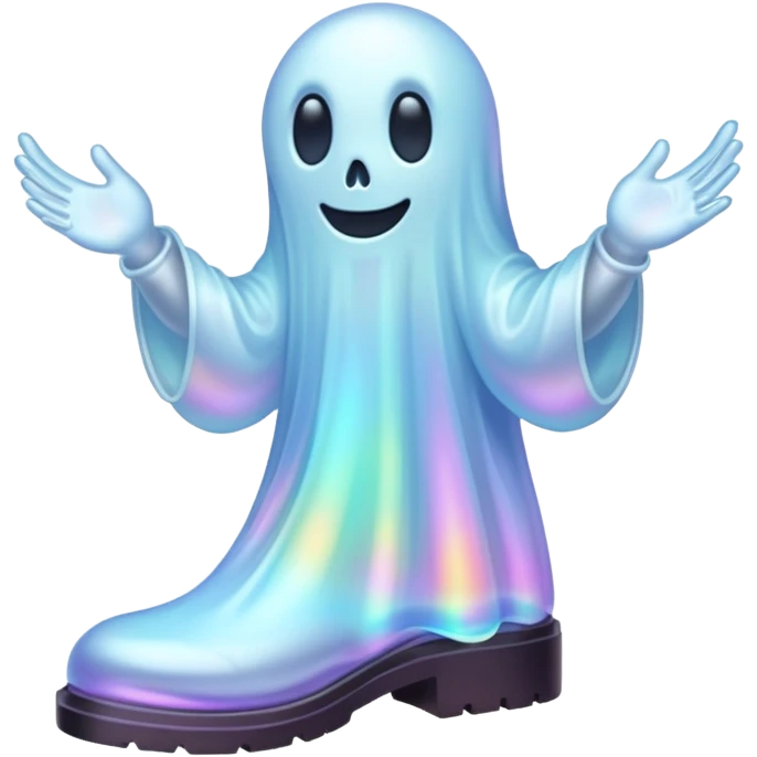 A holographic ghost with boots emoji