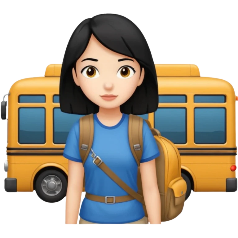 girl with black hair leaving home waiting for bus emoji