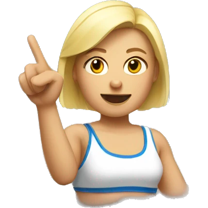 blonde woman in sport top raising her hand hello emoji