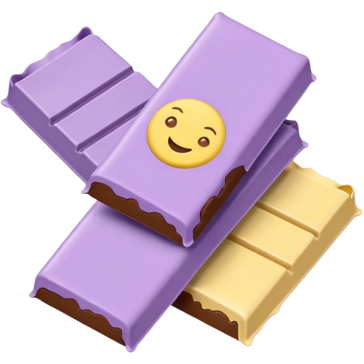 emoji style flat illustration, pastel lilac Milka chocolate bar, beige pink yellow accent tones, light grain, no background, pinterest sticker aesthetic emoji