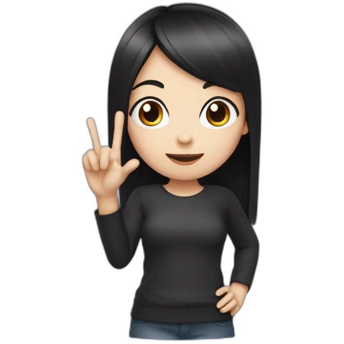 Small white skin black haired girl showing three fingers emoji