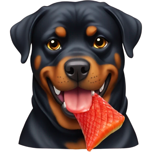Rottweiler eating Swedish fish emoji