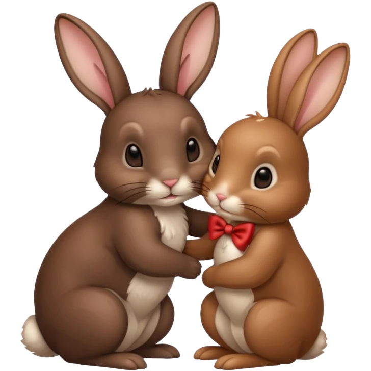 dunkel brauner hase kuschelt mit anderem hellbraunen hase mit schleife am ohr emoji