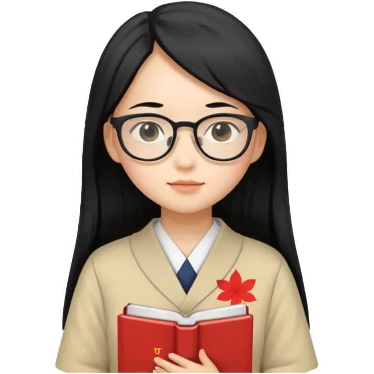 A student, asian girl, long black hair, wearing glasses, japanese uniform, hold book in front of their chest emoji