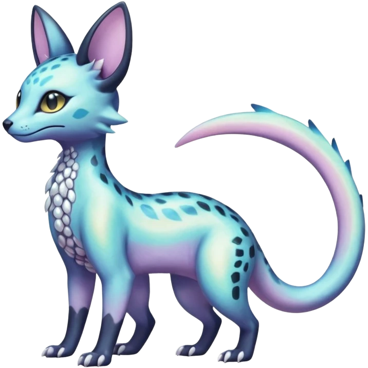 Shiny Pastel White Iridescent Celestial Salandit-Umbreon-Genet-Noivern-Noibat-Serval-Hybrid (Full body) emoji