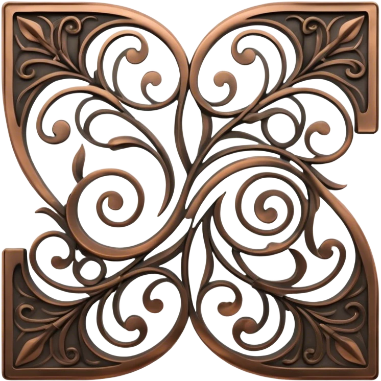 Forged metal icon, intricate wrought iron bas-relief with delicate patterns, swirling shapes, textured metal surface, blacksmithing tools nearby, minimalistic style, clean lines, transparent background. emoji