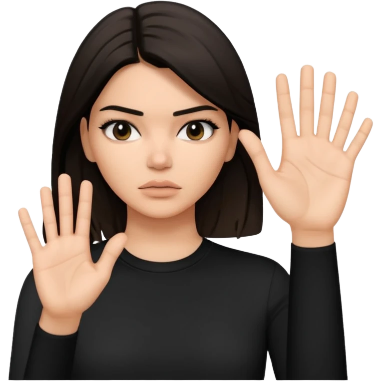 kendall jenner looking anoyed and showing her palm which is small signalising stop emoji